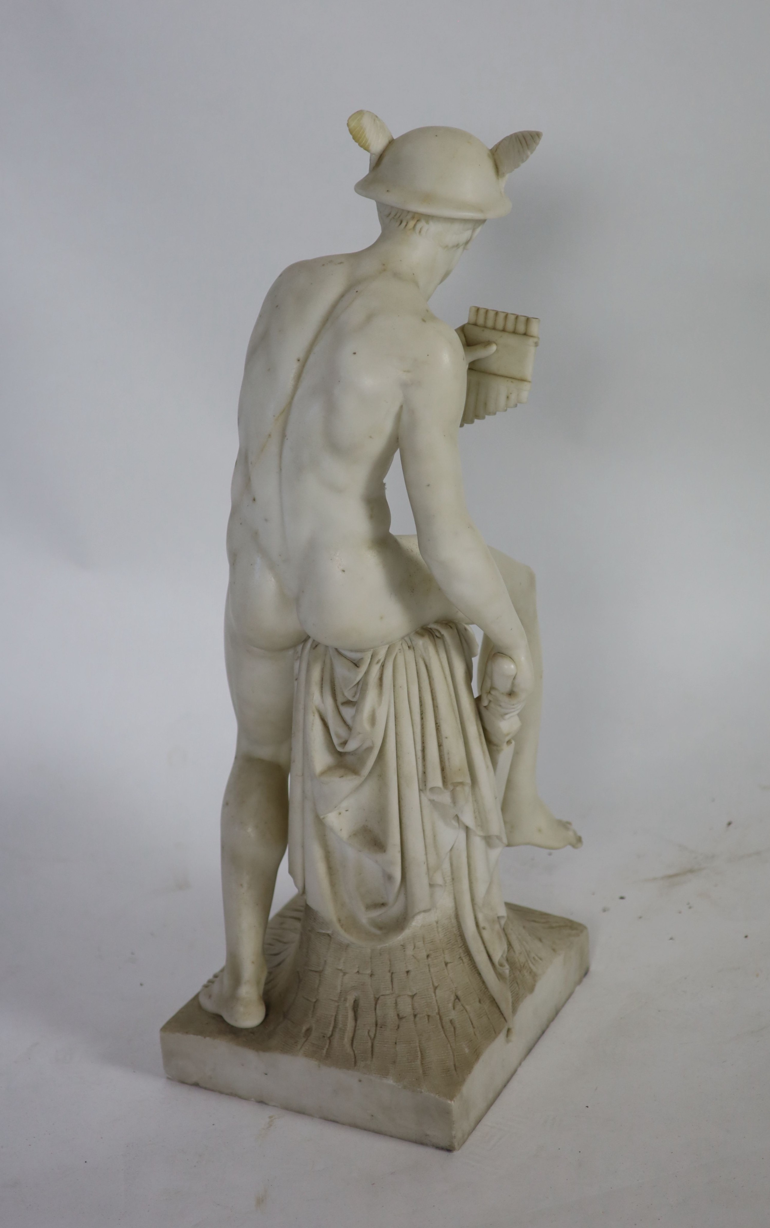 After Bertel Thorvaldsen (Danish 1770-1844). A Grand Tour white marble carving of Mercury about to kill Argus' width 31cm depth 32cm height 87cm